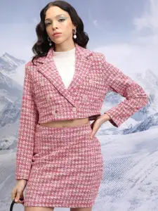 Tokyo Talkies Tweed Cropped Blazer With Mini Skirt