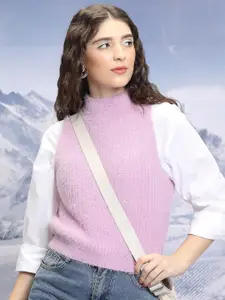 Tokyo Talkies Lavender Sleeveless Turtle Neck Acrylic Pullover Sweater