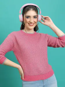 Tokyo Talkies Pink Two Tone Waffle Knit Acrylic Pullover Sweater