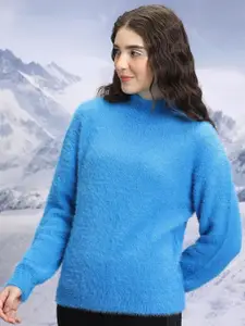 Tokyo Talkies Blue Turtle Neck Acrylic Pullover Sweater