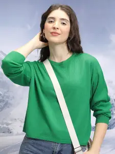 Tokyo Talkies Green Round Neck Pullover