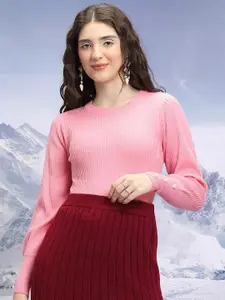 Tokyo Talkies Pink Ribbed Acrylic Pullover Sweater