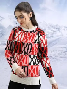Tokyo Talkies White Self Design Acrylic Pullover Sweater