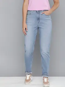 Levis Women Mom Loose Tapered Fit High Rise Light Fade Stretchable Jeans