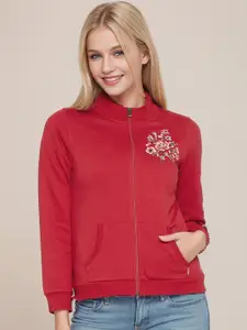 RARE Floral Embroidered Front-Open Fleece Sweatshirt