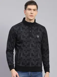 Monte Carlo Geometric Printed High Neck Cotton Pullover Sweatshirt