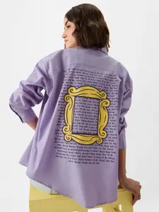 The Souled Store Lavender Opaque F.R.I.E.N.D.S Printed Oversized Pure Cotton Casual Shirt