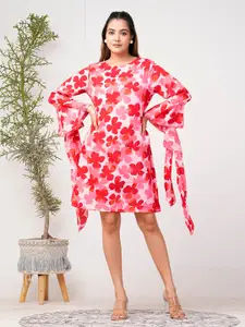 Riara Floral Printed Bell Sleeve A-Line Dress