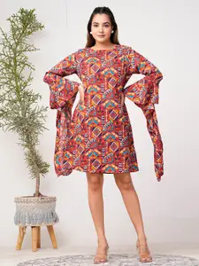 Riara Ethnic Motifs Printed Flared Sleeves Crepe A-Line Dress