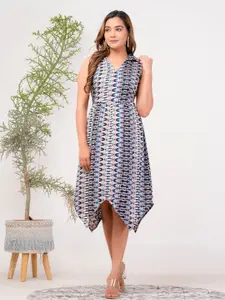 Riara Abstract Printed Crepe A-Line Midi Dress