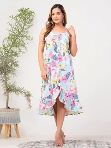 Riara Floral Printed High-Low A-Line Midi Dress