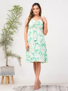 Riara Floral Printed Shoulder Straps A-Line Dress