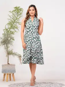 Riara Floral Printed V-Neck Ruffles A-line Dress