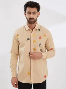 HE SPOKE Printed Satin Stretch Casual Shirt