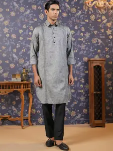 House of Pataudi Men Printed Panelled Pure Cotton Kurta with Pyjamas