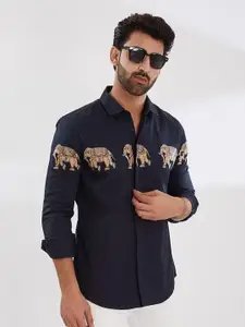 HE SPOKE Printed Satin Stretch Party Shirt