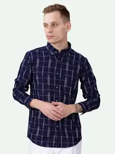 FRENCH CROWN Standard Checked Button Down Collar Cotton Casual Shirt