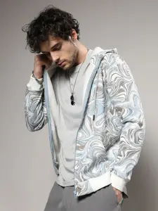 Campus Sutra Abstract Printed Hooded Cotton Sweatshirt