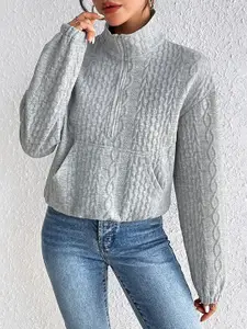 StyleCast Grey Self Design High Neck Pullover