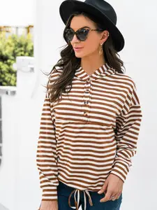 StyleCast Brown Striped Hooded Pullover