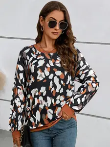 StyleCast Black Abstract Printed Long Sleeves Pullover
