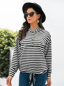 StyleCast Black Striped Hooded Pullover