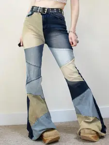 StyleCast Women Blue Mid-Rise Cotton  Wide Leg Colourblocked Jeans