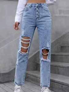 StyleCast Women Blue Slim Fit Highly Distressed Light Fade Jeans