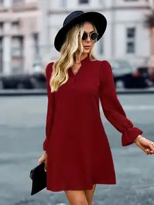 StyleCast Red & blood Puff Sleeve A-Line Mini Dress