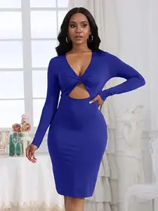 StyleCast Blue Long Sleeves Cut-Out Bodycon Dress