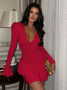 StyleCast Red & royal red Bell Sleeve Layered Sheath Mini Dress
