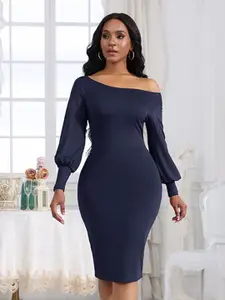 StyleCast Navy Blue & french middle red purple Off-Shoulder Bodycon Dress