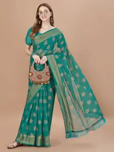 Indian Women Floral Printed Beads and Stones Pure Chiffon Saree