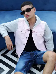 Campus Sutra Colourblocked Windcheater Cotton Denim Jacket