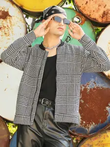 Campus Sutra Checked Windcheater Cotton Open Front Jacket