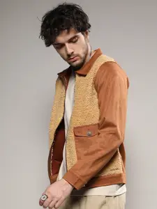 Campus Sutra Colourblocked Windcheater Faux Fur Trim Outdoor Tailored Jacket