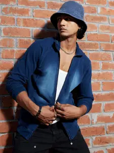 Campus Sutra Windcheater Cotton Dark-Wash Denim Jacket