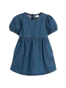 StyleCast Girls Blue Puff Sleeve A-Line Cotton Dress