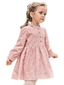 StyleCast Girls Pink Floral Printed Gathered Cotton Fit & Flare Dress