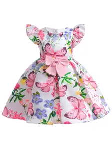 StyleCast Girls Pink & White Floral Printed Balloon Dress