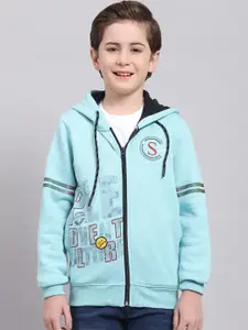 Monte Carlo Boys Typography Printed Hooded Neck Long Sleeve Front-Open Sweatshirt