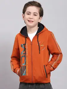 Monte Carlo Boys Typography Printed Hooded Front-Open Sweatshirt