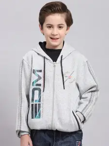 Monte Carlo Boys Typography Printed Hooded Neck Long Sleeve Front-Open Sweatshirt