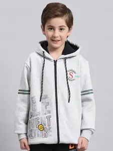 Monte Carlo Boys Typography Printed Hooded Cotton Front-Open Sweatshirt