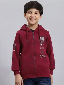 Monte Carlo Boys Typography Printed Hooded Cotton Front-Open Sweatshirt