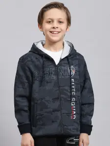 Monte Carlo Boys Camouflage Printed Hooded Front-Open Sweatshirt
