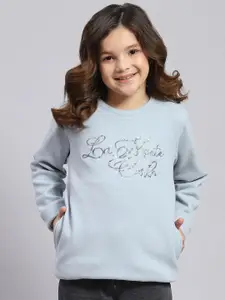 Monte Carlo Girls Typography Embroidered Sequinned Pullover Sweatshirt