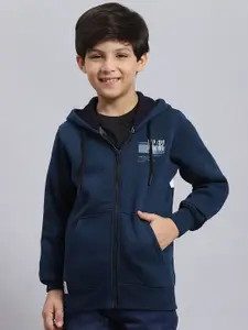 Monte Carlo Boys Typography Printed Hooded Front Open Sweatshirt