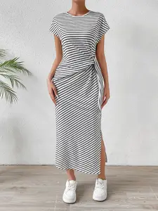 StyleCast White & Black Striped T-shirt Midi Dress
