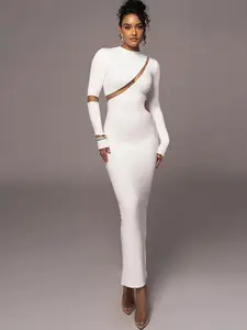 StyleCast White Round Neck Cut-Outs Bodycon Maxi Dress